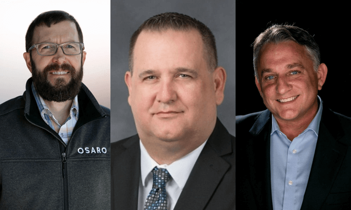 OSARO's deepening bench of new field team members. 
L to R: Director of Sales Bryan Arnold, Director of Inside Sales David Burton, Vice President of Sales Tracy Perdue
